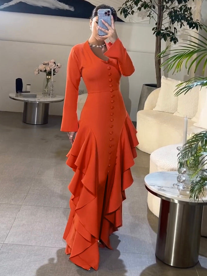 Elegant Ruffled Slit Dress