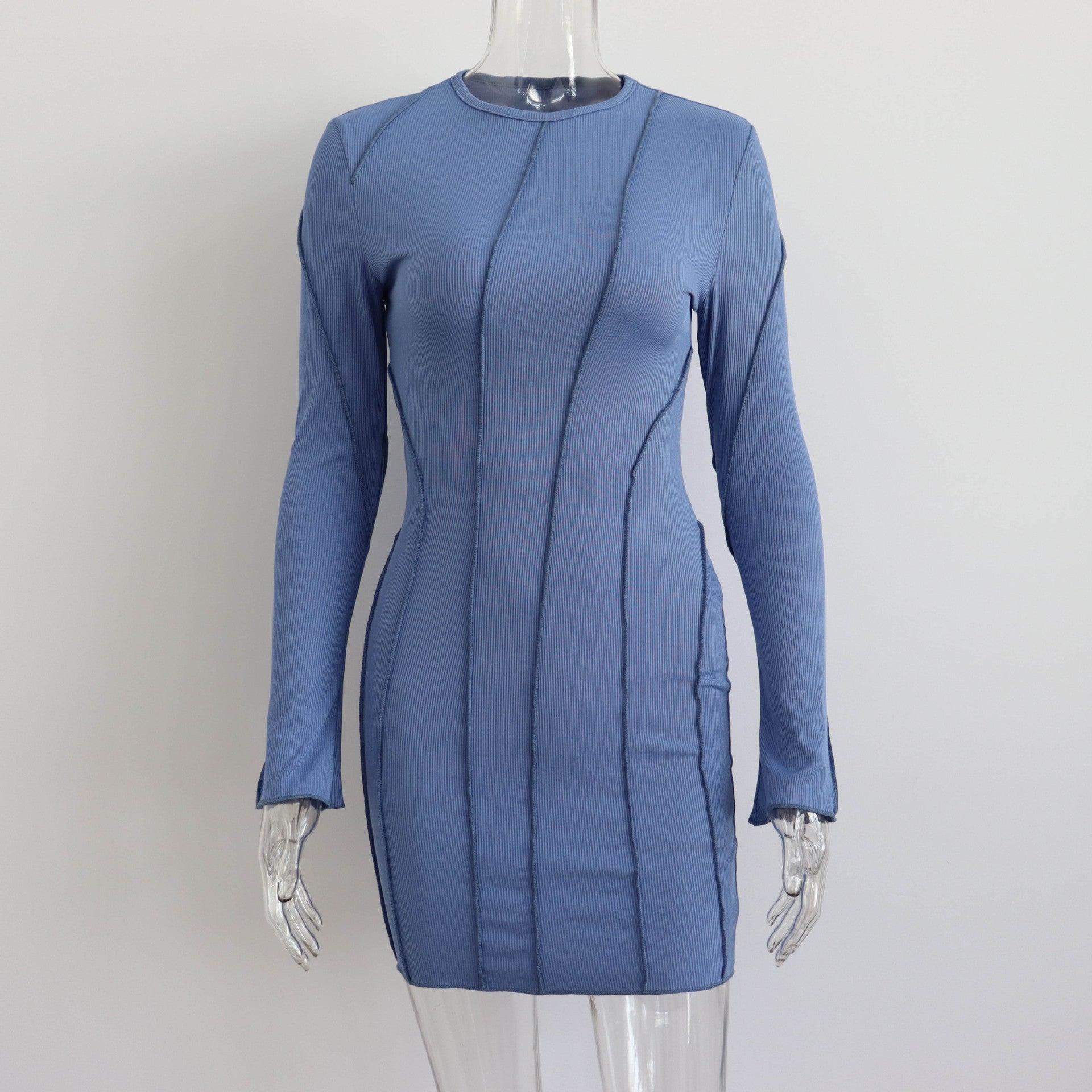 Sexy Club Rib Knit Y2K Mini Bodycon Party Women's Fall Stripe O-Neck Long Sleeve Fashion Dress 2023