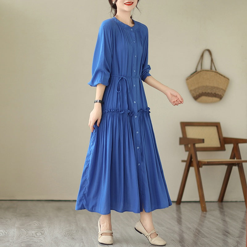Plus size women's clothing 2023 autumn new fat MM  and thin solid color long dress