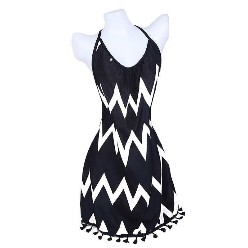 Bandage Backless Bodycon Dress Women Sleeveless Halter Summer Dress Snake Print Short Party Casual Striped Dress Sundress