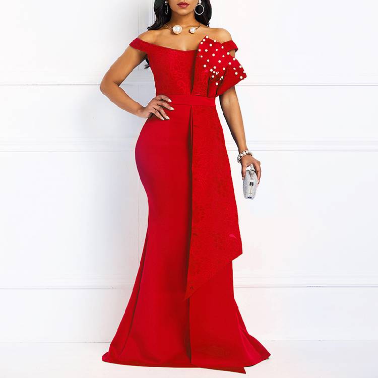 MD Bodycon Women Dress Elegant African Ladies Mermaid Beaded Lace Wedding Evening Party Maxi Dresses 2021 New Year Clothes