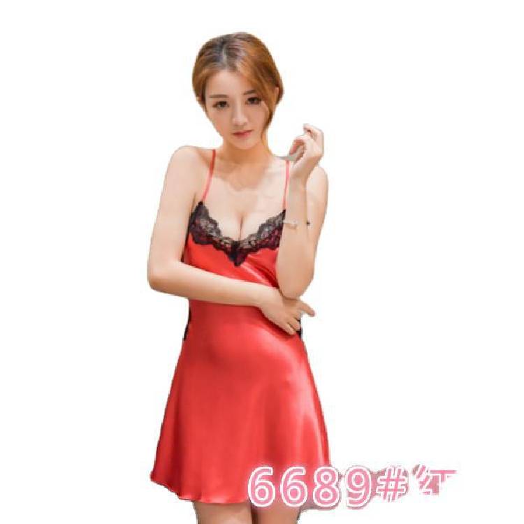 باي Shiweidi بيجامة الحرير الجليد مثير حبال باس النوم الرسن الدانتيل الإناث الصيف محاكاة الحرير