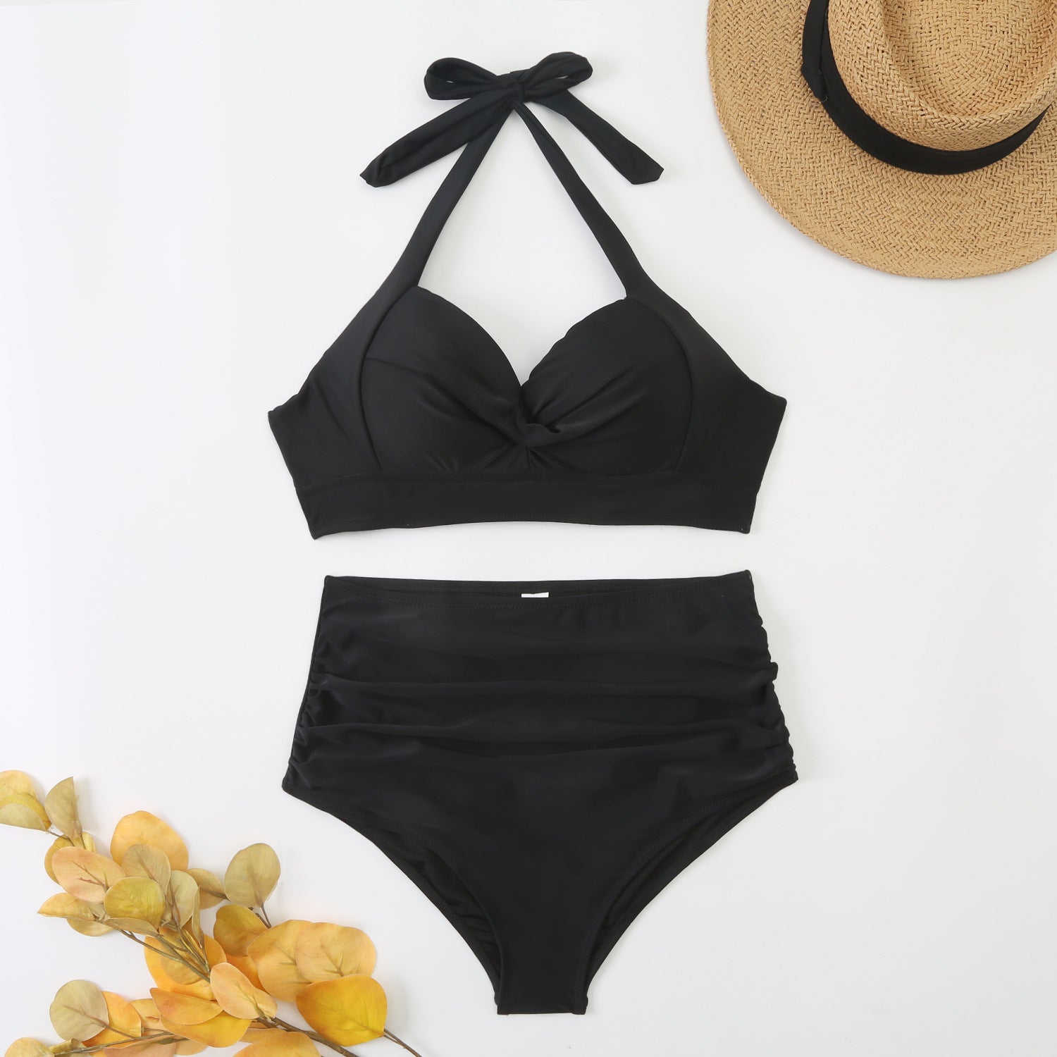 swimsuit female split solid color printed suspender bikini hard bag sexy swimsuit