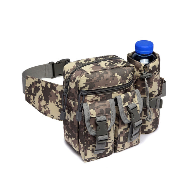 New Outdoor Waist Bag Men's Tactical Water Bottle Waterproof Mole Camouflage Hunting Hiking Climbing Nylon Mobile Phone Belt Bag