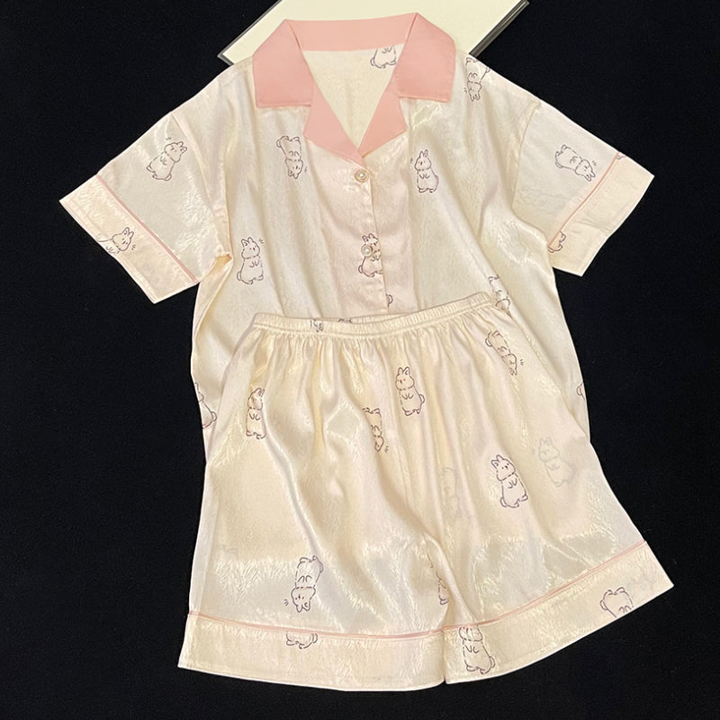 Girls summer cute short-sleeved shorts home clothes thin section  silk suit