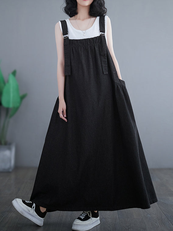 Plus size women's denim suspender skirt    retro dress 2023 spring and summer sleeveless big  dress female