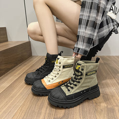 Summer new  boots women's Korean version tooling boots outdoor hiking boots leather lace breathable casual trendy boots