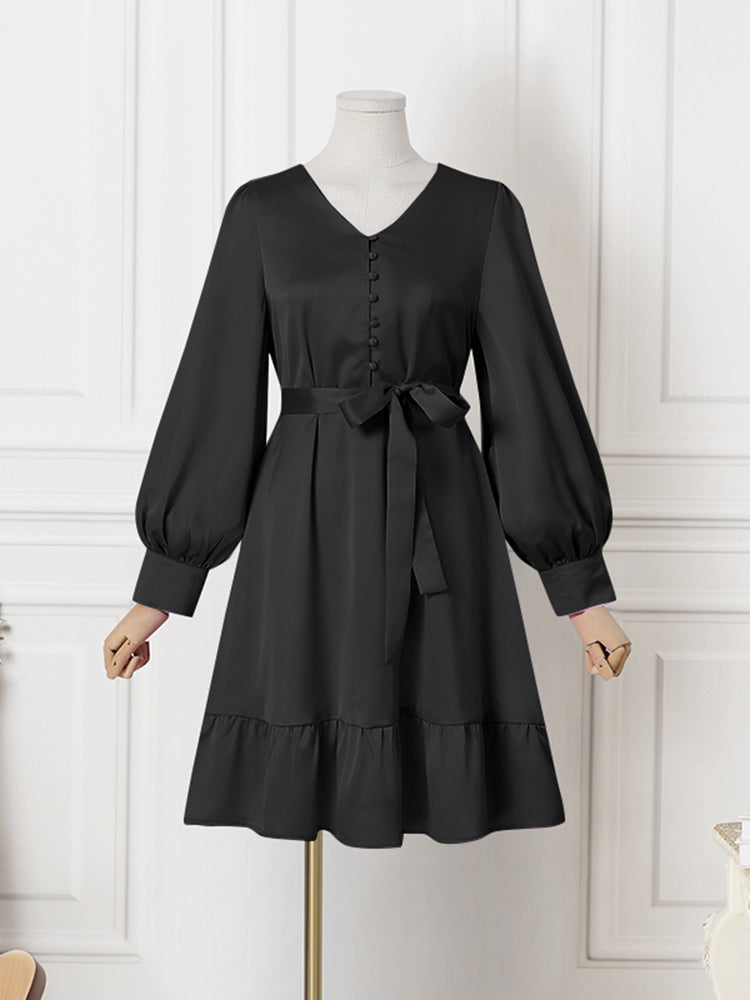 ZANZEA Women Elegant Dresses Solid V-Neck Long Sleeve Thigh Length Dress Fashion Holiday Casual Loose Ladies Vestido Plus Size