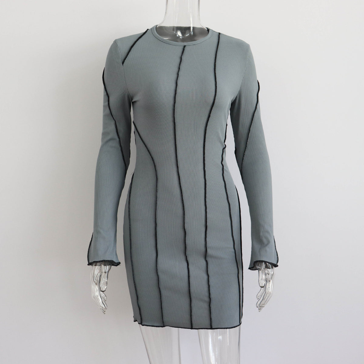 Sexy Club Rib Knit Y2K Mini Bodycon Party Women's Fall Stripe O-Neck Long Sleeve Fashion Dress 2023