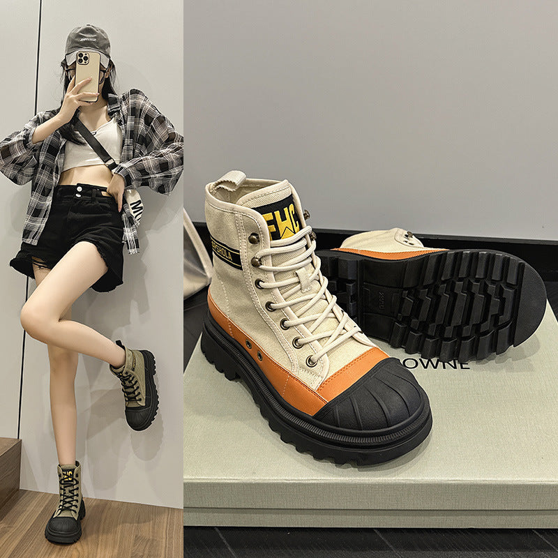 Summer new  boots women's Korean version tooling boots outdoor hiking boots leather lace breathable casual trendy boots