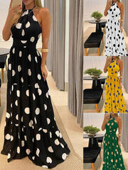 فستان ماكسي صيفي بحزام رسن بوهو بطباعة رقمية 