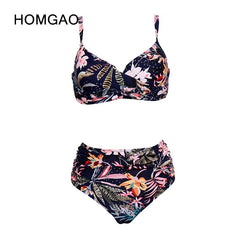 HOMGAO Vintage Print Bikinis Women's Swimsuit 2022 New Push Up Swimwear Sexy  Waist Two Piece Bathing Suit L-4XL Female Set