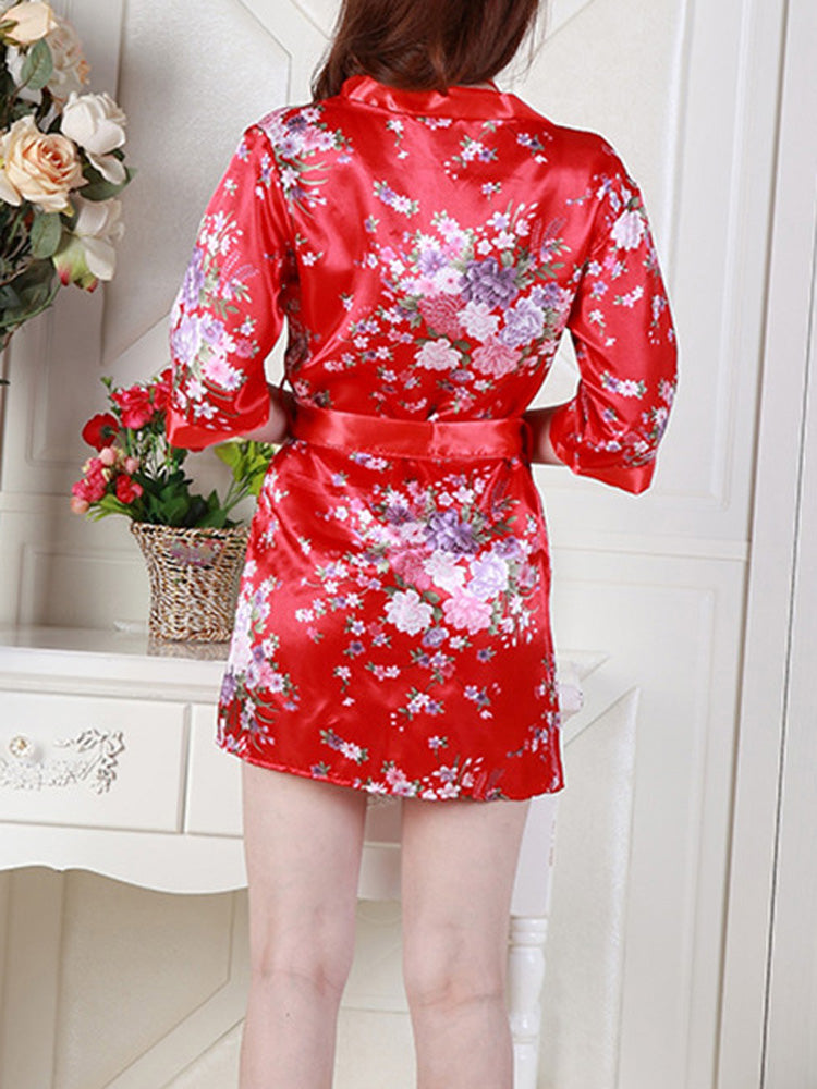 Ladies solid color  silk nightgown bathrobe