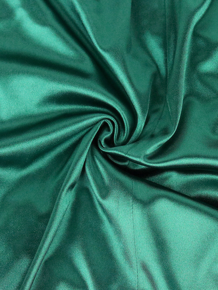 AOMEI Women Shiny Dress Green Long Sleeve Bodycon Satin Folds Midi Elegant Big Size Evening Christmas Party Birthday Outfits New