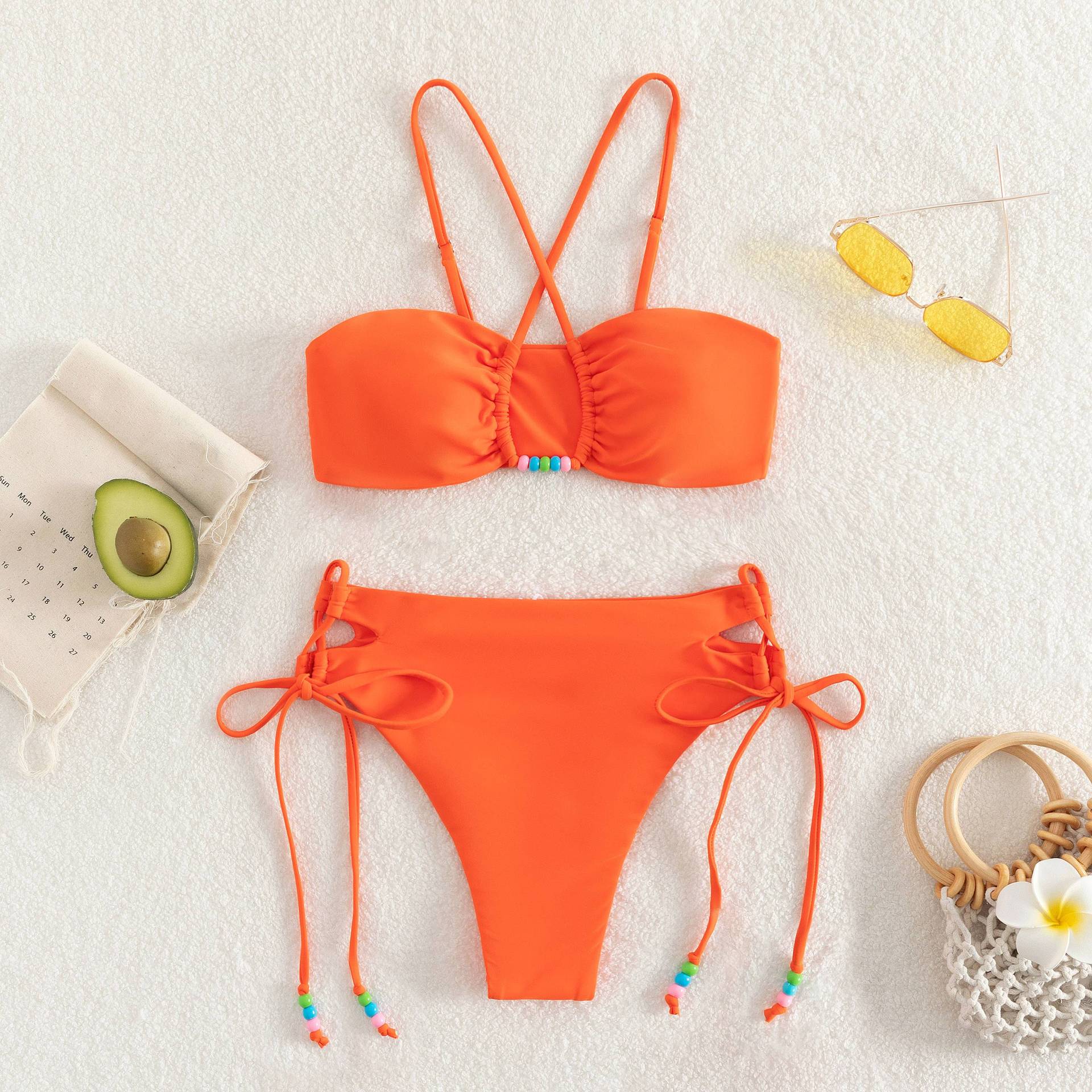 Miracle 23 cross-border new bikini swimsuit ladies swimsuit pure color nylon fabric sexy backless