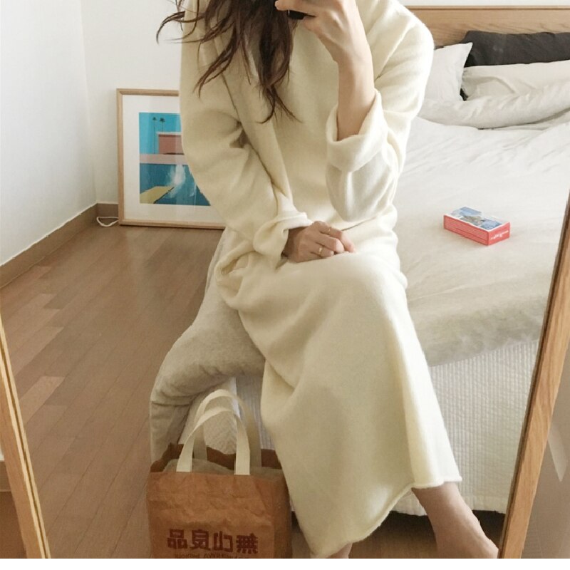 Knitted Dresses Fall Warm Sweater Women Dress Winter Long Sweaters Long Loose Maxi Oversize Lady Dresses Bodycon Robe Vestidos