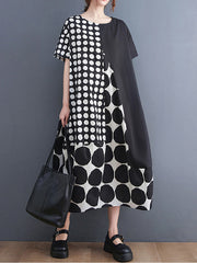 Women's western-style skirt Korean style summer literary and artistic large size  and thin wave point stitching mid-length dress