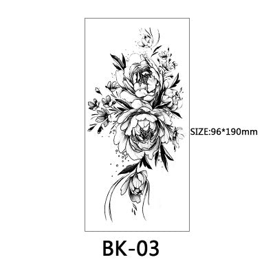 Pencil Sketch Flower Temporary Tattoos Sticker Women's Fashion Body Art Arm Wasit Tatoos Fake Black Rose Waterproof Tattoo Decal