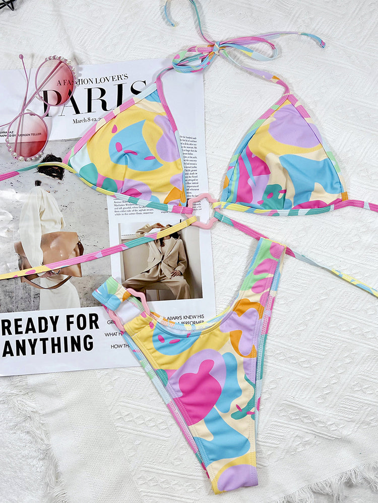 Swimwear bikini new bikini suit European and American style women's spring and summer sexy color matching printing strapless backless straps hollow