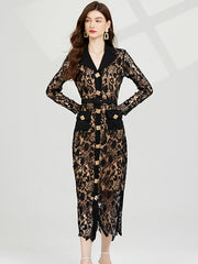 591  shot  end temperament suit lapel water-soluble lace waist dress  fitting metal buckle  skirt