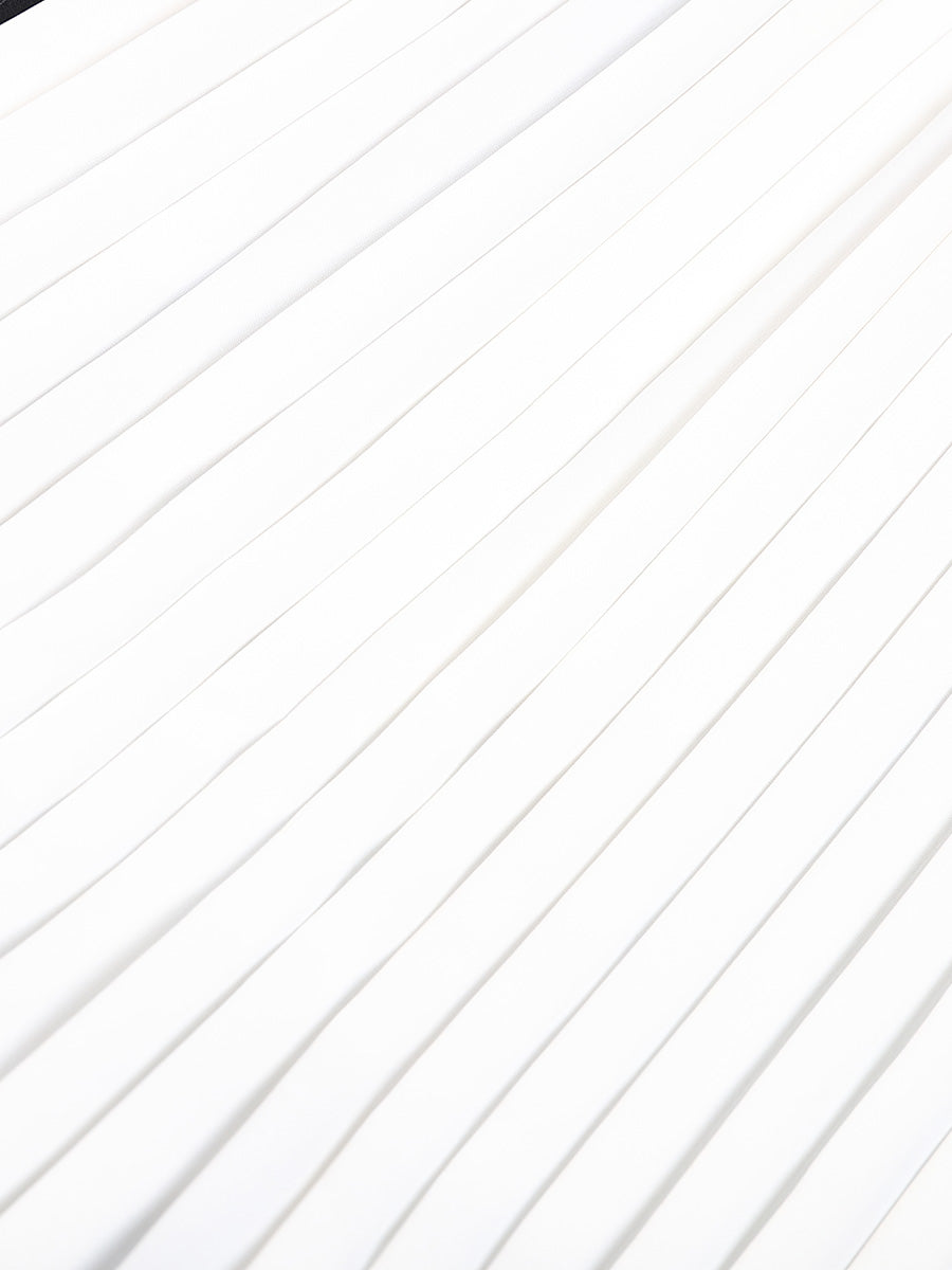 Black and white paneling elegant chiffon pleated dress