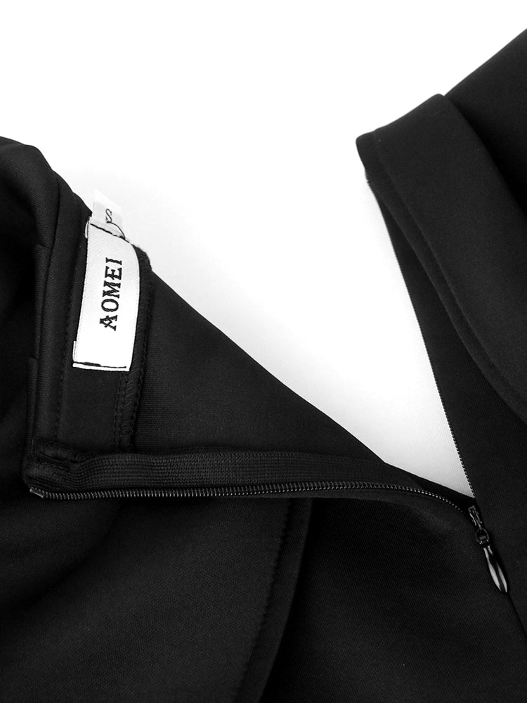 Women Black Dress Bodycon Slim Elegant V Neck Patchwork Mesh Sleeves High Waist Office Ladies Classy Female Gowns Vintage Robes