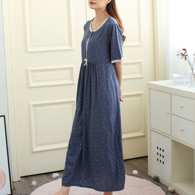 Women's Pajamas Cotton Short Sleeve Underwear Polka Dot Pajamas Women's Pajamas Homewear Nightgown Plus Size Nightdress 3y7
