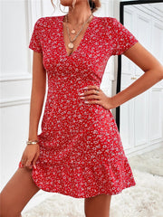 Summer Sexy Short Dress Women V Neck Slim Floral Print Mini Sundress Ladies Casual Boho Beach A-line Dress Vintage
