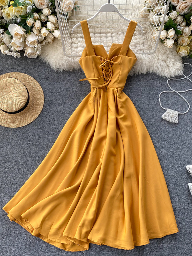 Summer Robe 2023 Dress Women V Neck Long Party Dress Sexy Tank Top Backless Suspenders Women's Holiday Tank Top