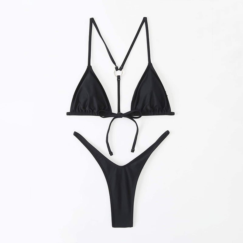 European and American foreign trade new pure color sexy beautiful back bikini swimsuit female triangle high waist one-piece swimsuit