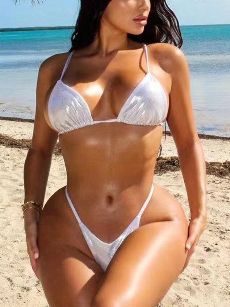 New sexy solid color bikin women's clothing Europe and the United States spring and summer strapless backless seaside vacation beach swimming navel lo