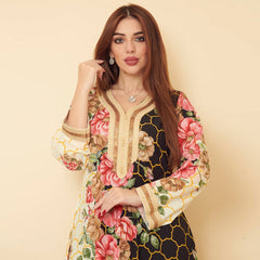 New Arab Traditional Women's Jalabiya Printed Robe with Diamonds Kaftan Middle East Women's Dubai Kuwait