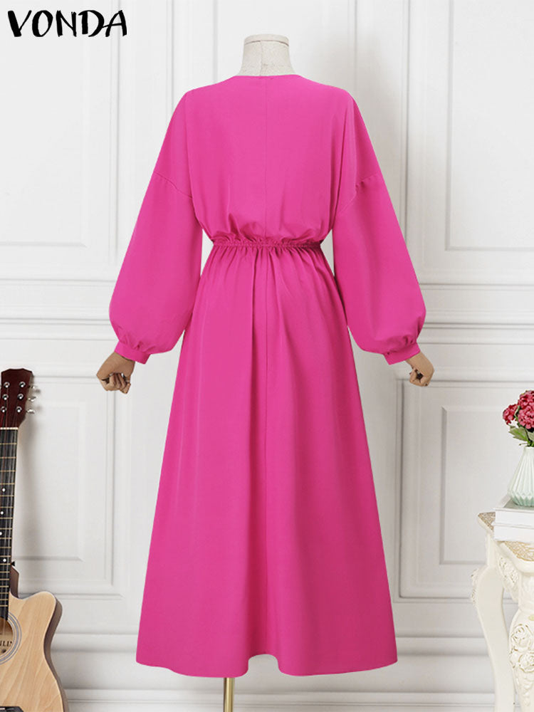VONDA Summer Evening Maxi Dress 2023 Bohemian Women Sexy Puff Sleeve Waist Up Party Dress Elegant Sundress Casual Loose Vestido