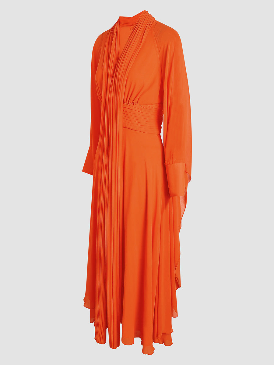 Multicolor Elegant Chiffon Scarf Neck Flowy Dress