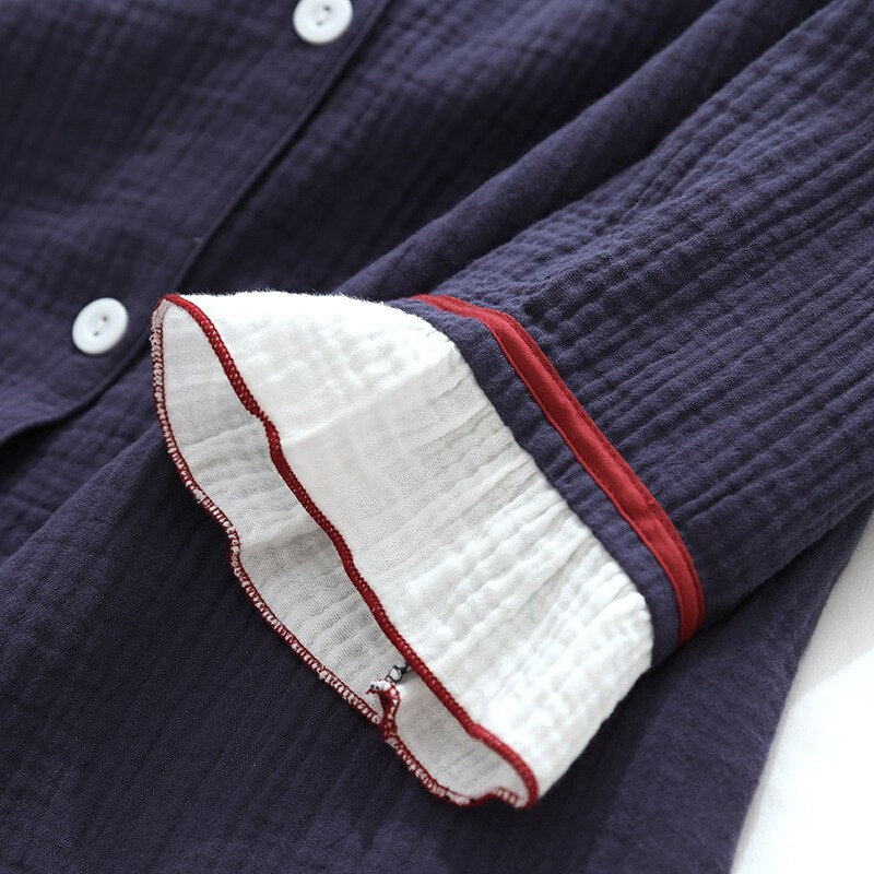 Cotton Crepe Pajamas Set For Women New Spring And Autumn Cloth Couple Long-Sleeved Suit Men Home Service Plus Size Nightgown