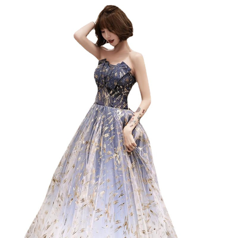 Best-selling new tube top banquet evening dress 2022 new long section  temperament celebrity one-shoulder host annual meeting dress skirt female