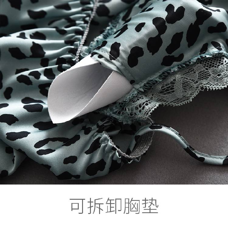 Lisacmvpnel Leopard Pattern Suspender Nightdress Women's Summer  Thin Silk With Bra Lace Nightgown