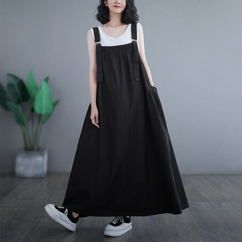Plus size women's denim suspender skirt    retro dress 2023 spring and summer sleeveless big  dress female