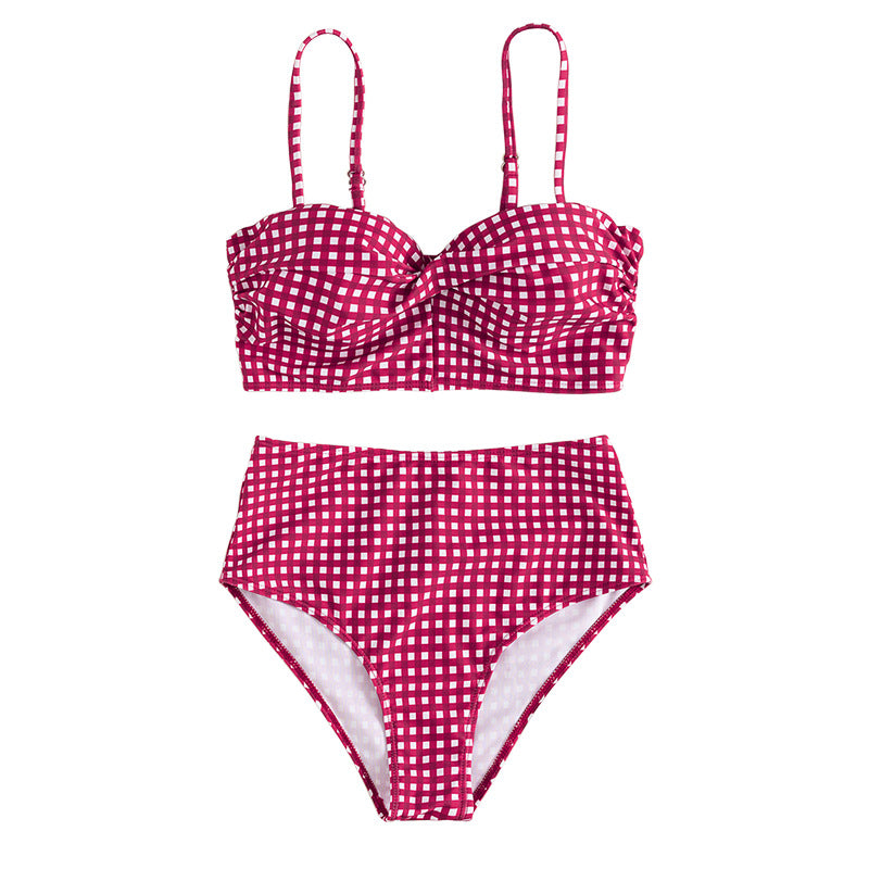 New cross-border  bikini swimsuit female European and American sexy plaid split high waist bikini