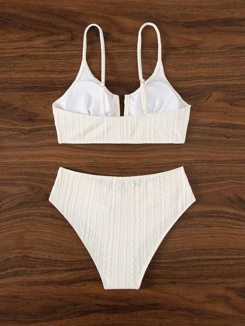 Waist Bikinis Swimwear Women Deep V Neck Solid Swimsuit 2023 Female  Push Up Beachwear Bathing Set Beach Wear