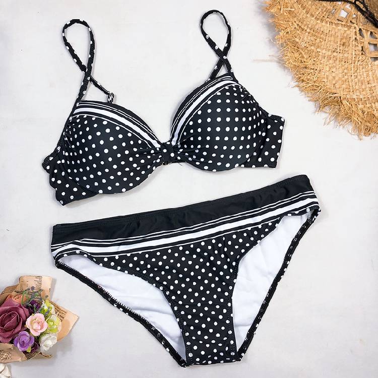 Swimwear 2021 Bikinis Black  Swimming Suit For Women Dot Polka Swimsuit Padded Push up Bikini Set