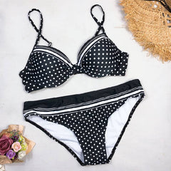 Swimwear 2021 Bikinis Black  Swimming Suit For Women Dot Polka Swimsuit Padded Push up Bikini Set