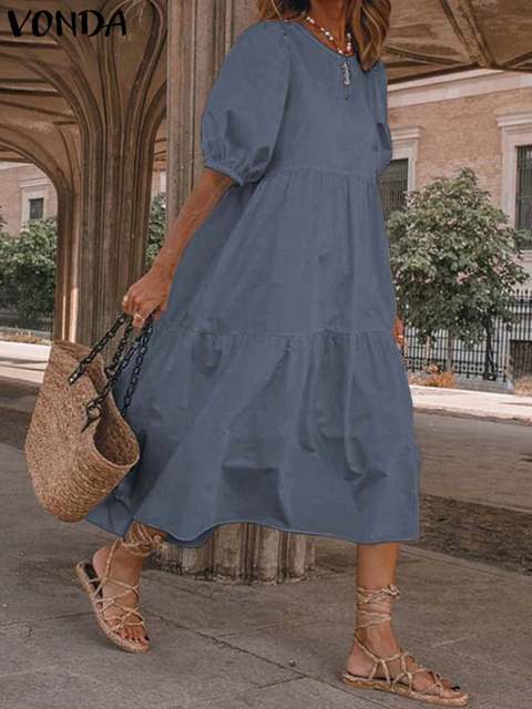 Summer Dresses Vintage Lantern Sleeves Mid Calf Dress Beach Boho Women Summer 2023 Casual Vest Oversized Robe