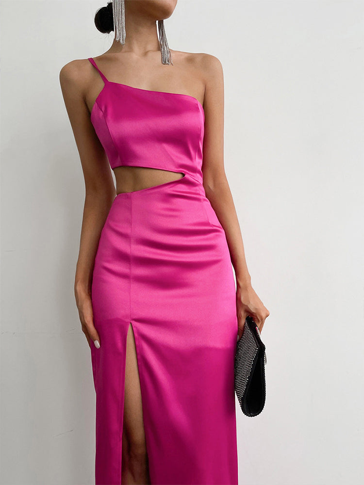 2023 الربيع الصيف المرأة مثير بلون ماكسي حزب فستان ستان سليم Bodycon مساء قلم رصاص مسحوق اللباس 