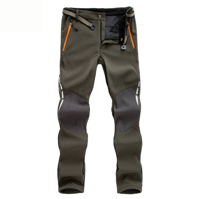 Reflective Men's Winter Hiking Pants Men Warm Fleece Softshell Trousers Outdoor Sports Thick Trekking Skiing Waterproof Pants