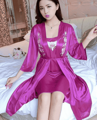 New product ladies pajamas sexy  silk suspender nightdress + nightgown two-piece home service