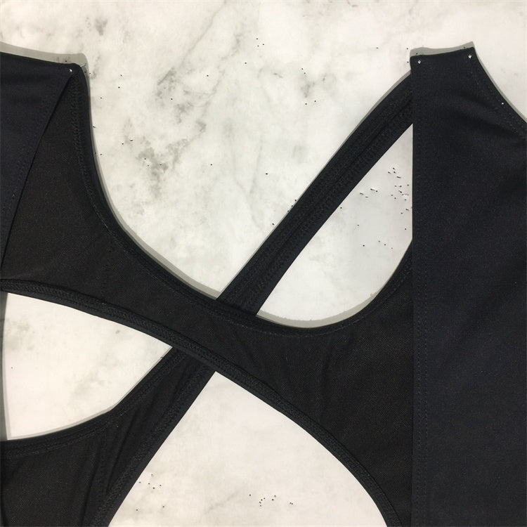 Sea Voice Swimsuit Cross-border European and American Sexy Bikini Hollow Black One-Piece Swimsuit Women