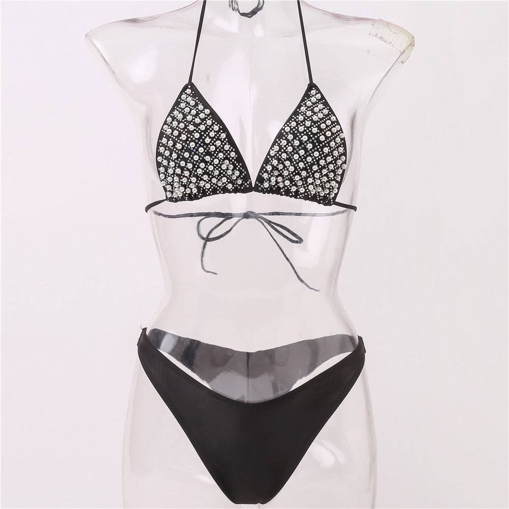 European and American sexy new diamond-encrusted pearl bikini AliExpress Amazon hot style sexy swimsuit swimsuit
