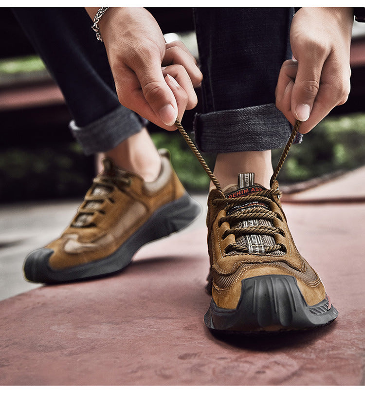 Men's shoes spring and summer men's leather outdoor sports casual shoes all-match leather toe top layer cowhide soft bottom hiking shoes
