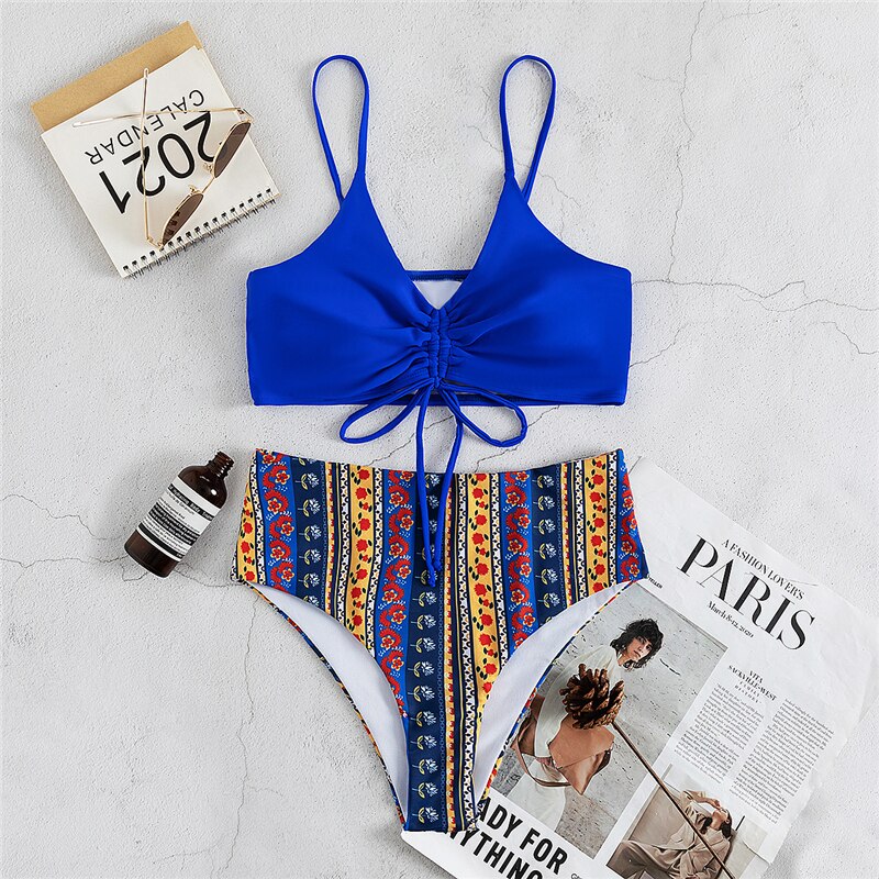 Waist  sets 2021 New Swimsuits Women Vintage Print  Two-Piece Swimwear Female Summer Beach Bikinis Swim Bathing Suits